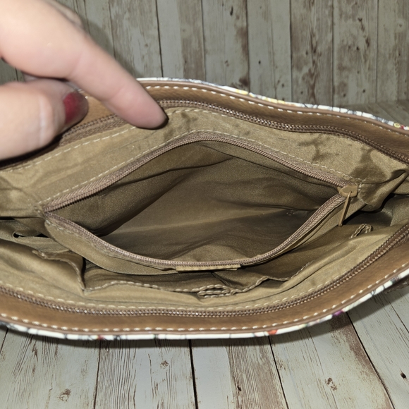 MultiSac Crossbody Purse Floral Butterfly Print Multiple Zip Pockets Cream EUC - Picture 5 of 13